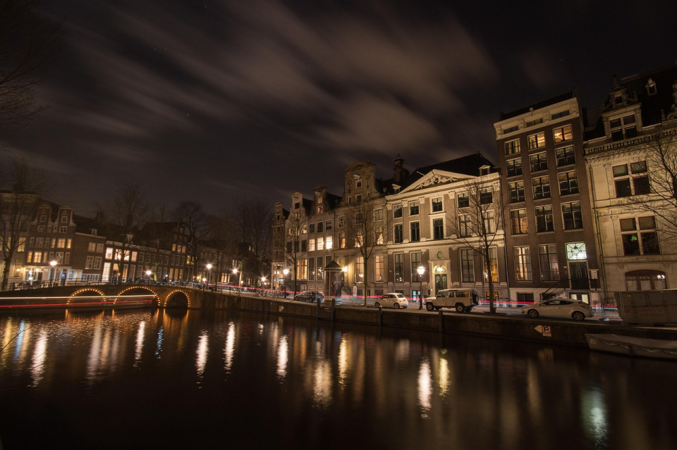 Amsterdam canals at night