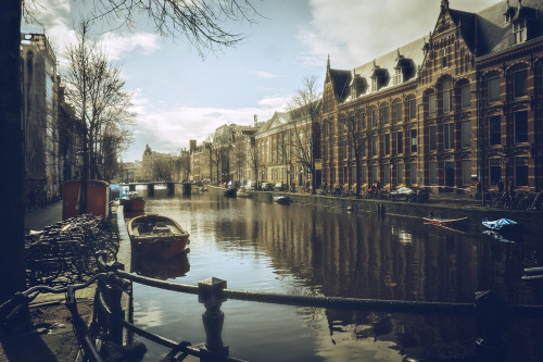 Bikes along Amsterdam canal